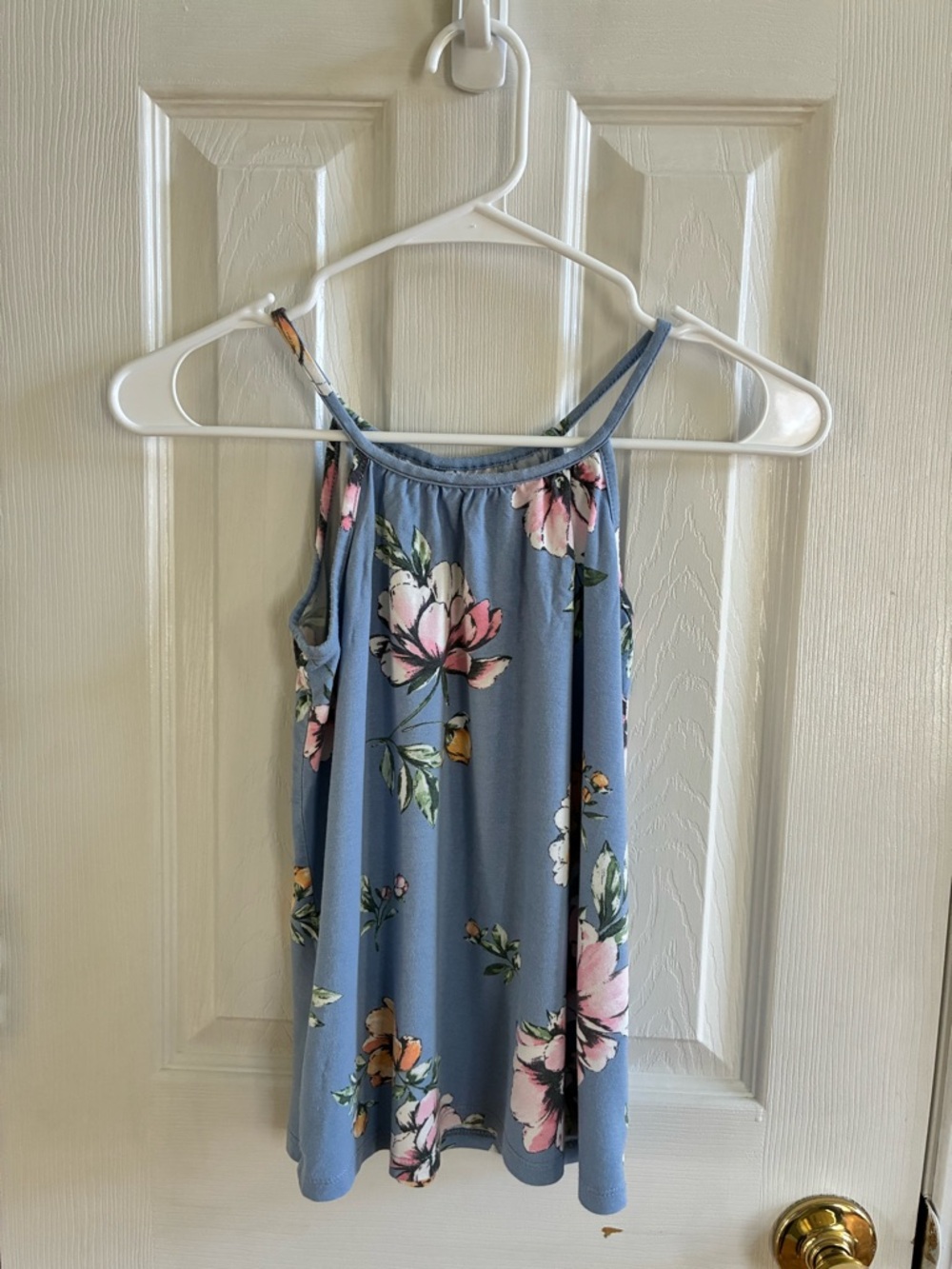 Girls' Blue Floral Tank Top - Lightweight Summer Knit